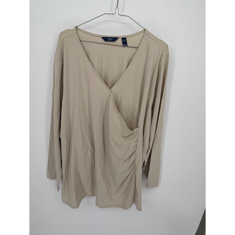 Denim & Co Womens Top Surplice Faux Wrap Ruched Tan 3X